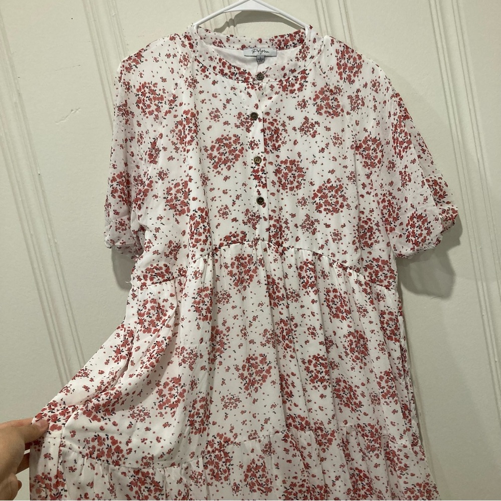 Pilgrim White and Red Floral Midi Dress
